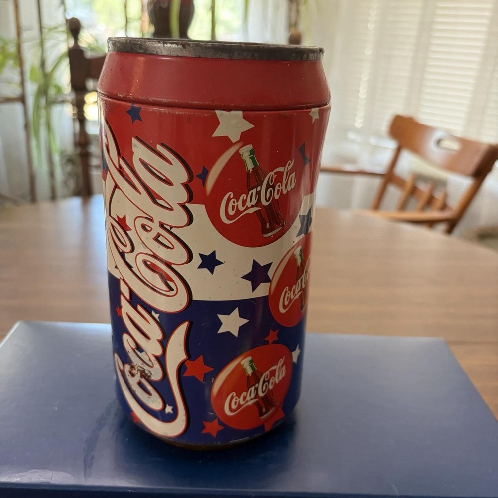 Vintage Coca-Vola Coin Bank Red White Blue Americana Coke Advertising